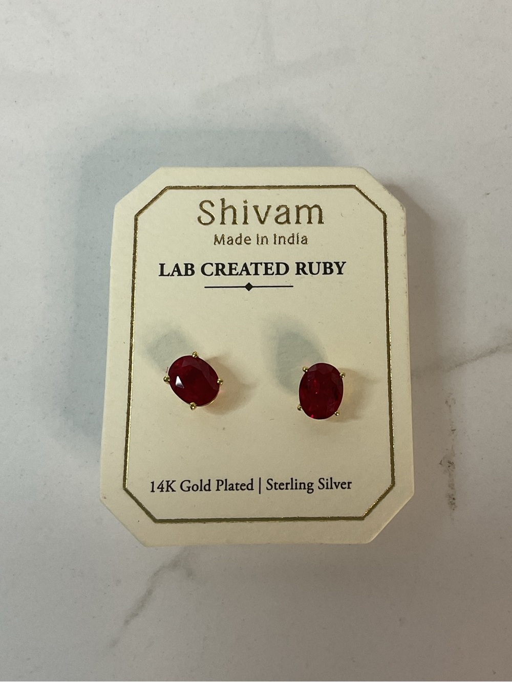 🌟 Ruby Red Oval Stud Earrings in 18K Gold Plated - Picture 7 of 8